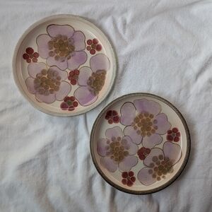Denby England Gypsy Purple Pink Floral Ceramic Dessert Appetizer Plates - 2